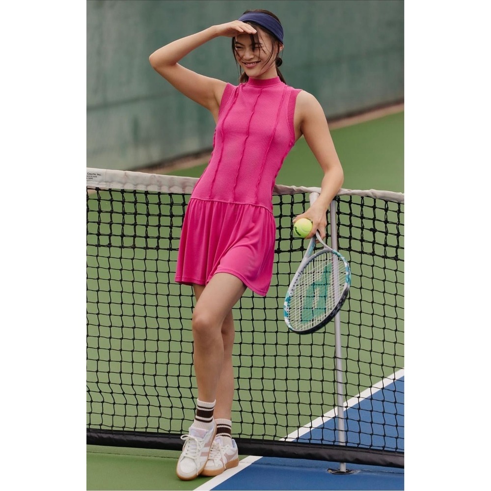 ANTHROPOLOGIE Daily‎ Practice New Mini Dress LARGE Buzzer Beater Sleeveless Pink - Picture 5 of 10